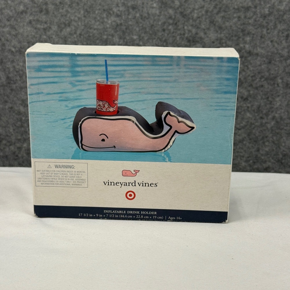 Vineyard Vines for Target Pink Whale Inflatable Drink Holder Pool‎ Float New